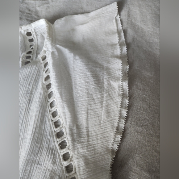 Sam Edelman Nyra Floral Flutter Sleeve Cotton Peplum Top - WHITE - SMALL - Picture 5 of 13